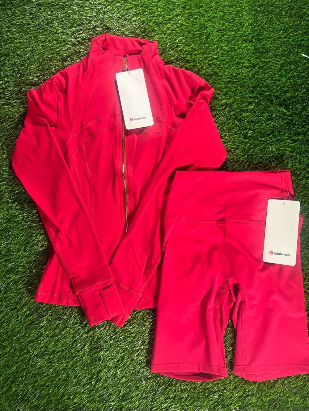 Red / Gold Lululemon Jacket + Shorts Set